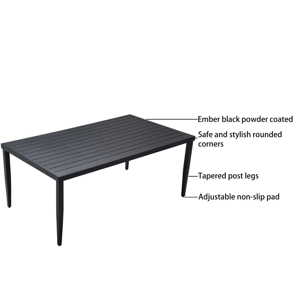 Yeah Depot - Outdoor Patio Aluminum 40''x70'' Rectangle Dining Table with Tapered Feet & Umbrella Hole, Ember Black