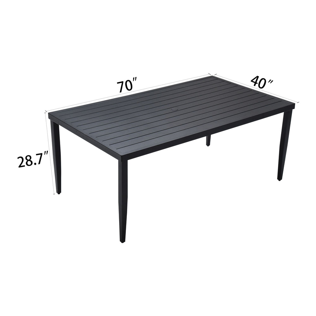 Yeah Depot - Outdoor Patio Aluminum 40''x70'' Rectangle Dining Table with Tapered Feet & Umbrella Hole, Ember Black