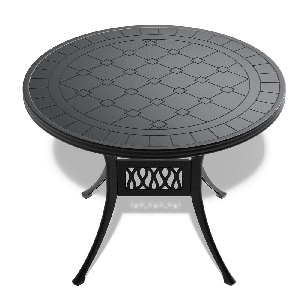 Yeah Depot - Ã˜39.37-inch Cast Aluminum Patio Dining Table with Black Frame and Carved Texture on the Tabletop