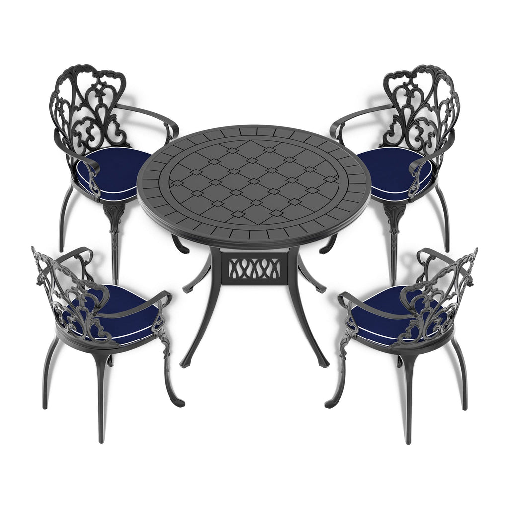 Yeah Depot - Ã˜39.37-inch Cast Aluminum Patio Dining Table with Black Frame and Carved Texture on the Tabletop