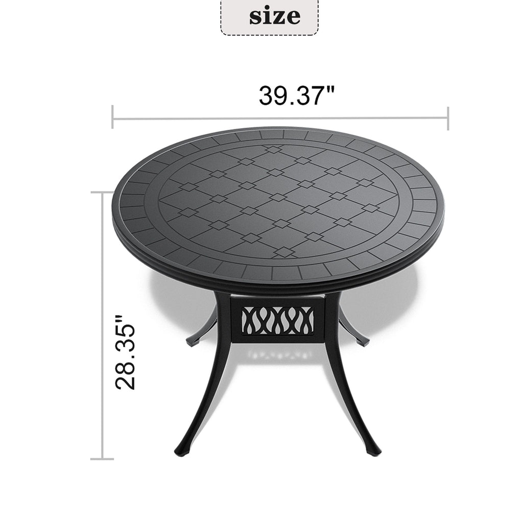 Yeah Depot - Ã˜39.37-inch Cast Aluminum Patio Dining Table with Black Frame and Carved Texture on the Tabletop