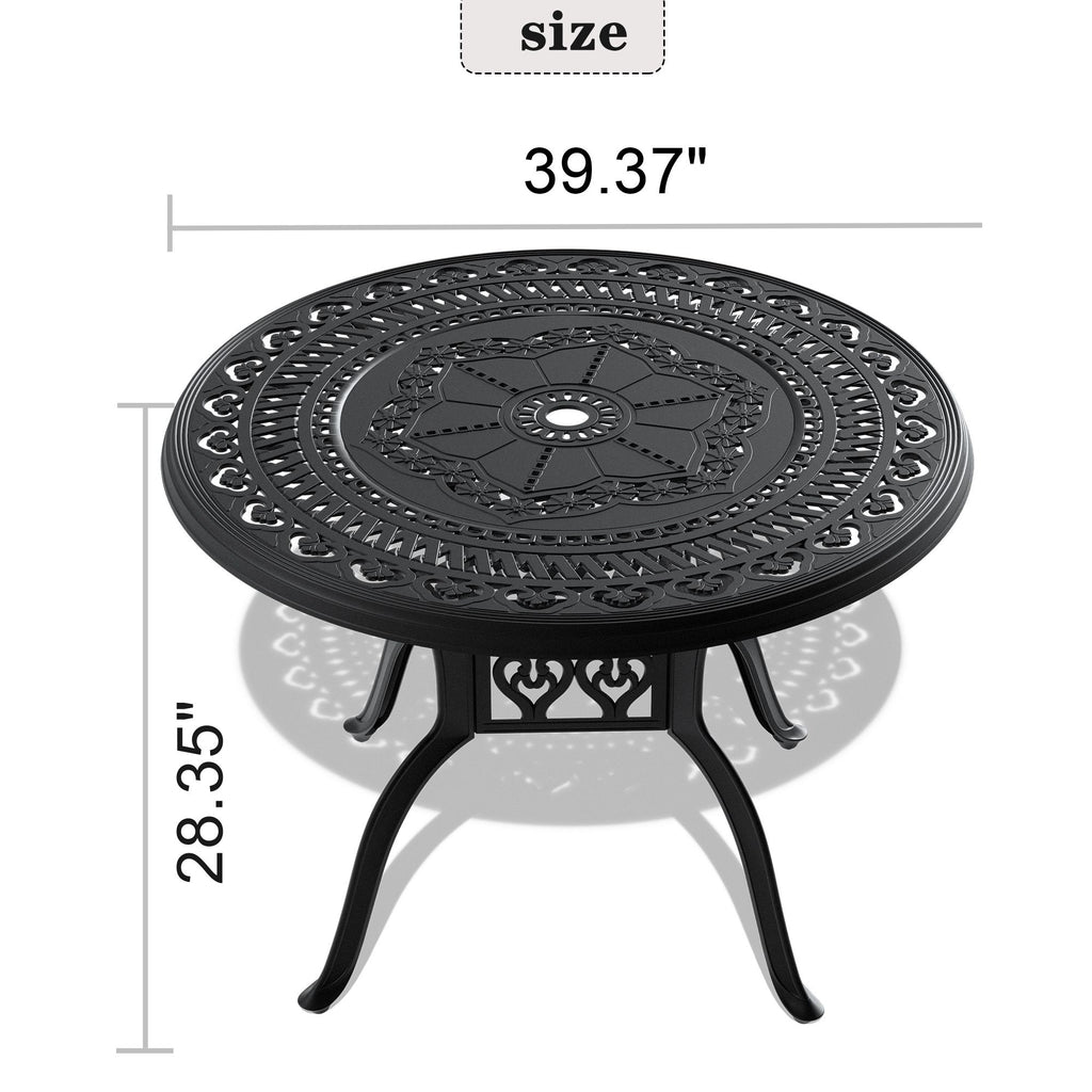 Yeah Depot - Ã˜39.37-inch Cast Aluminum Patio Dining Table With Black Frame and Umbrella Hole