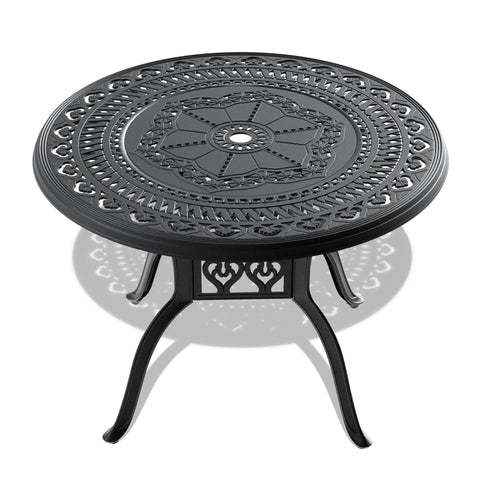 Yeah Depot - Ã˜39.37-inch Cast Aluminum Patio Dining Table With Black Frame and Umbrella Hole