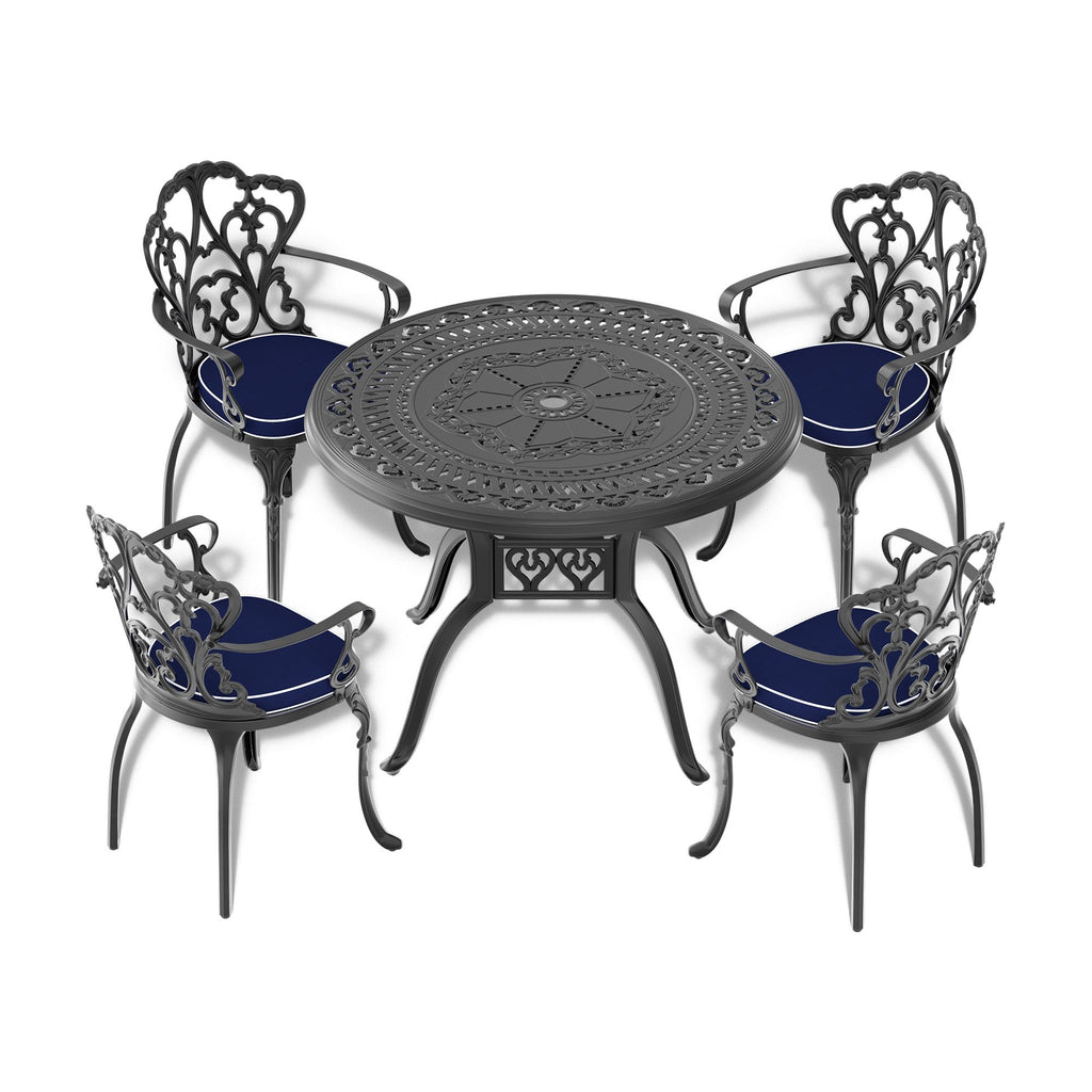 Yeah Depot - Ã˜39.37-inch Cast Aluminum Patio Dining Table With Black Frame and Umbrella Hole