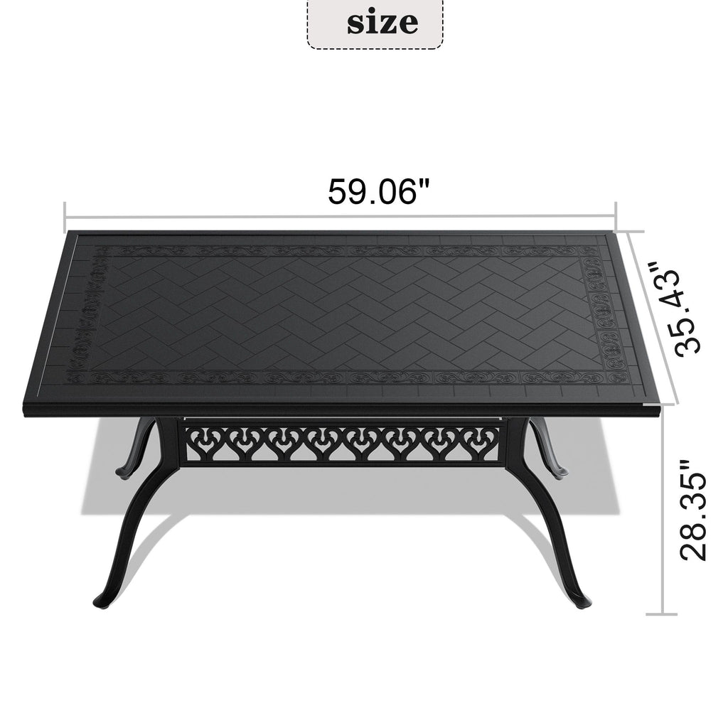 Yeah Depot - L59.05*W35.43-inch Cast Aluminum Patio Dining Table With Black Frame and Carved Texture on the Tabletop