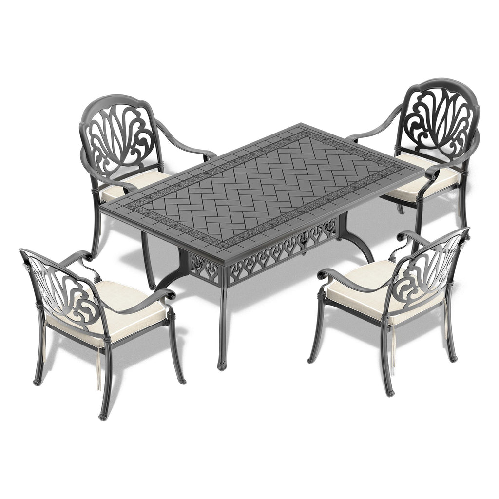 Yeah Depot - L59.05*W35.43-inch Cast Aluminum Patio Dining Table With Black Frame and Carved Texture on the Tabletop