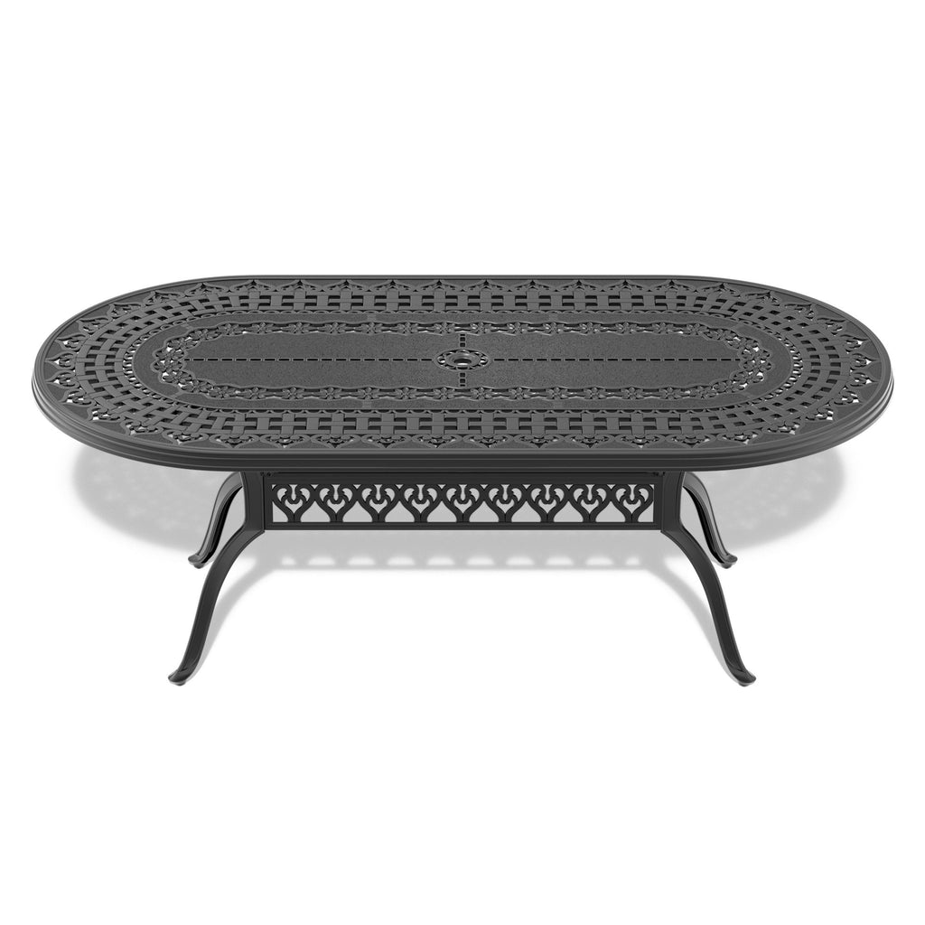 Yeah Depot - L81.89*W41.34-inch Cast Aluminum Patio Dining Table With Black Frame and Umbrella Hole