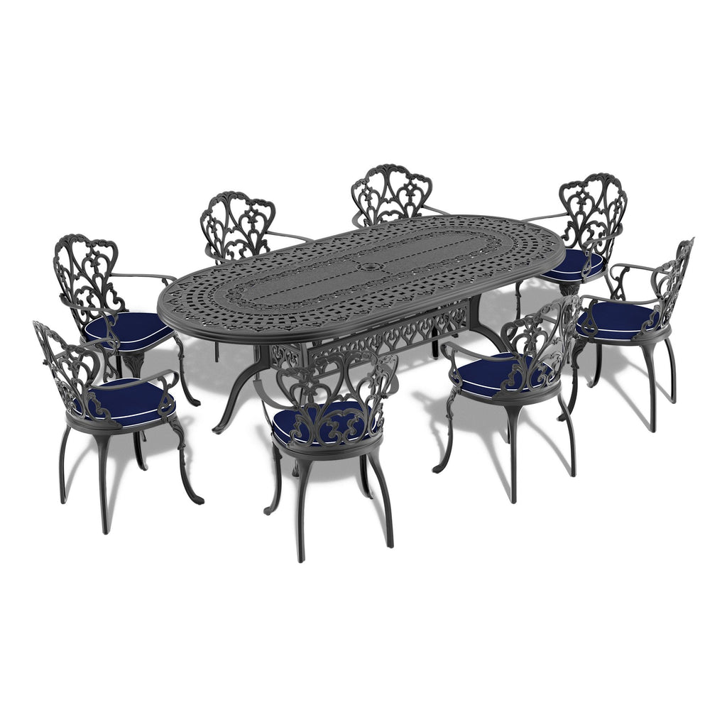 Yeah Depot - L81.89*W41.34-inch Cast Aluminum Patio Dining Table With Black Frame and Umbrella Hole