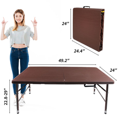Yeah Depot - 4ft Rattan Folding Table for Indoor&Outdoor, Portable Foldable Table Rattan Plaited Brown