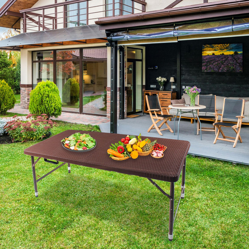 Yeah Depot - 4ft Rattan Folding Table for Indoor&Outdoor, Portable Foldable Table Rattan Plaited Brown