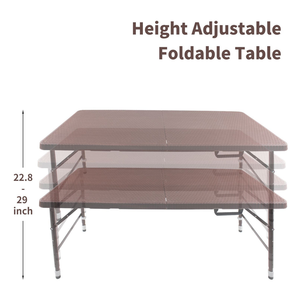 Yeah Depot - 4ft Rattan Folding Table for Indoor&Outdoor, Portable Foldable Table Rattan Plaited Brown