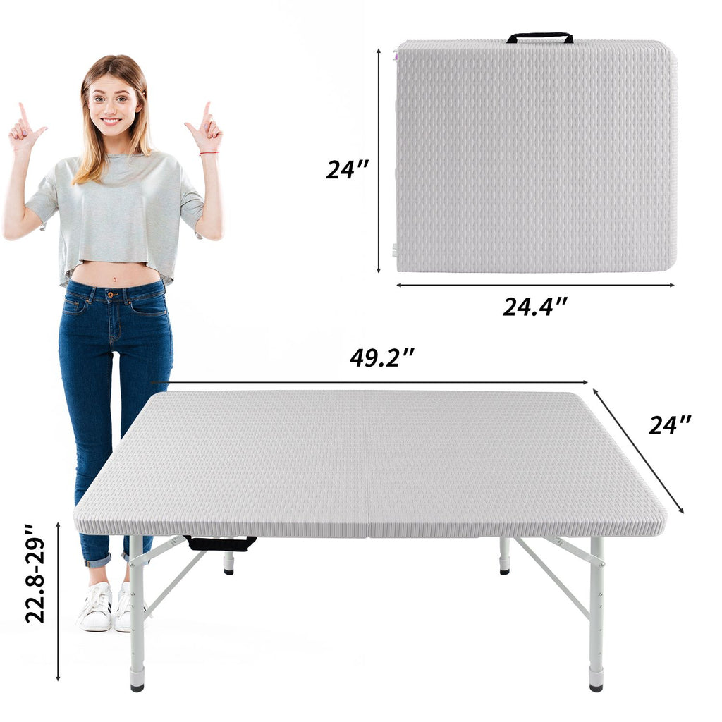 Yeah Depot - 4ft Rattan Folding Table for Indoor&Outdoor, Portable Foldable Table Rattan Plaited White