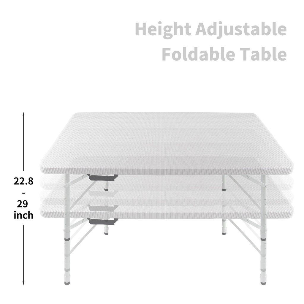 Yeah Depot - 4ft Rattan Folding Table for Indoor&Outdoor, Portable Foldable Table Rattan Plaited White