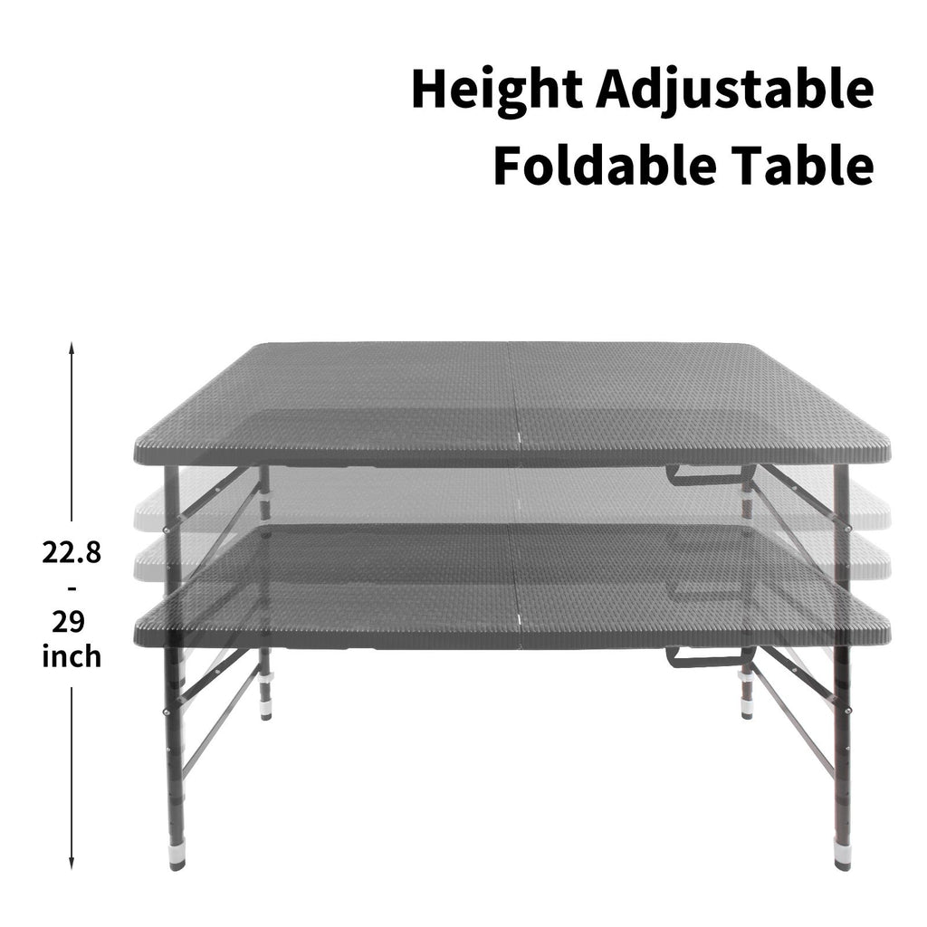 Yeah Depot - 4ft Rattan Folding Table for Indoor&Outdoor, Portable Foldable Table Rattan Plaited Black