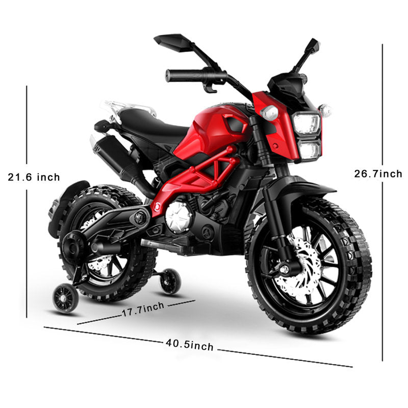 Yeah Depot - Electric Motorcycle for Kids, kids ride on motorcycle, 12V Electric Dirt Bike with Training Wheels, Hand Racing Foot Brake,PU seat, Ride on Motorcycle for 3~6 years Boys Girls gift