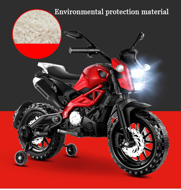 Yeah Depot - Electric Motorcycle for Kids, kids ride on motorcycle, 12V Electric Dirt Bike with Training Wheels, Hand Racing Foot Brake,PU seat, Ride on Motorcycle for 3~6 years Boys Girls gift