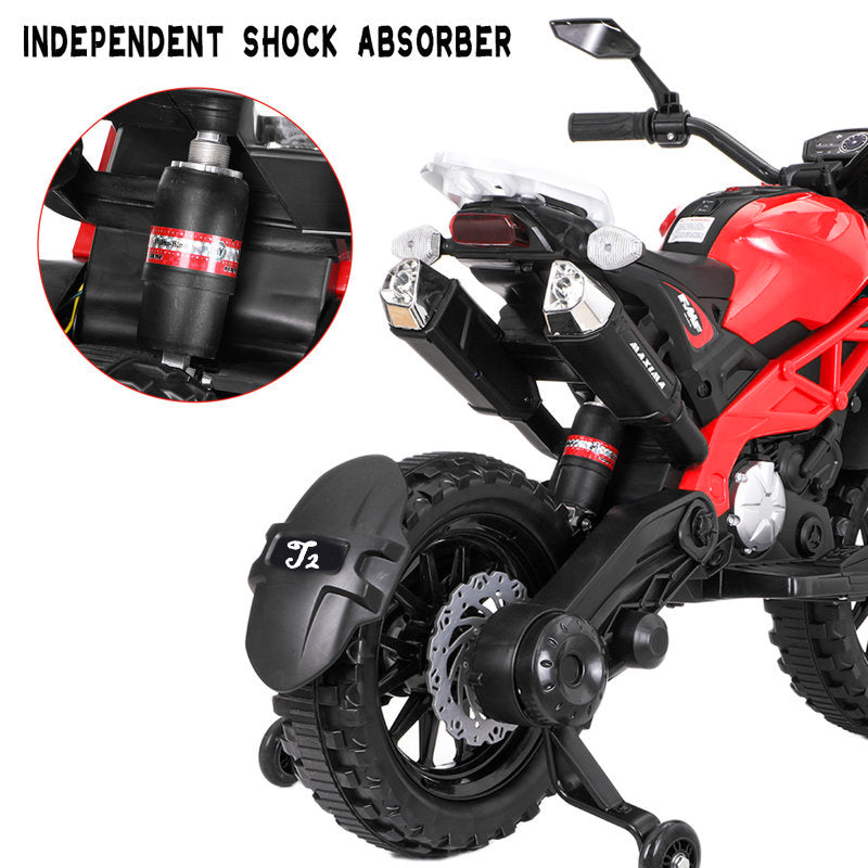 Yeah Depot - Electric Motorcycle for Kids, kids ride on motorcycle, 12V Electric Dirt Bike with Training Wheels, Hand Racing Foot Brake,PU seat, Ride on Motorcycle for 3~6 years Boys Girls gift