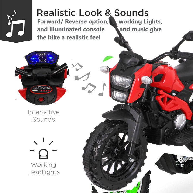 Yeah Depot - Electric Motorcycle for Kids, kids ride on motorcycle, 12V Electric Dirt Bike with Training Wheels, Hand Racing Foot Brake,PU seat, Ride on Motorcycle for 3~6 years Boys Girls gift