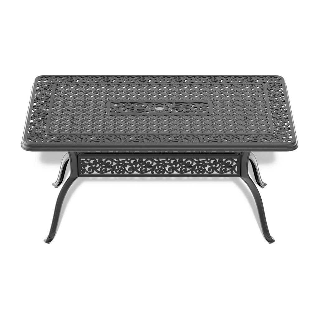 Yeah Depot - L59.05*W35.43-inch Cast Aluminum Patio Dining Table with Black Frame and Umbrella Hole