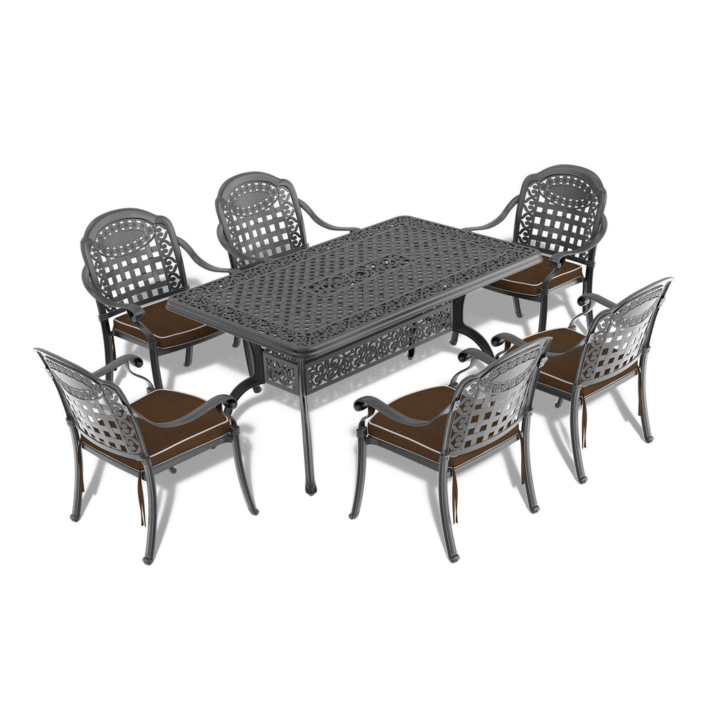 Yeah Depot - L59.05*W35.43-inch Cast Aluminum Patio Dining Table with Black Frame and Umbrella Hole