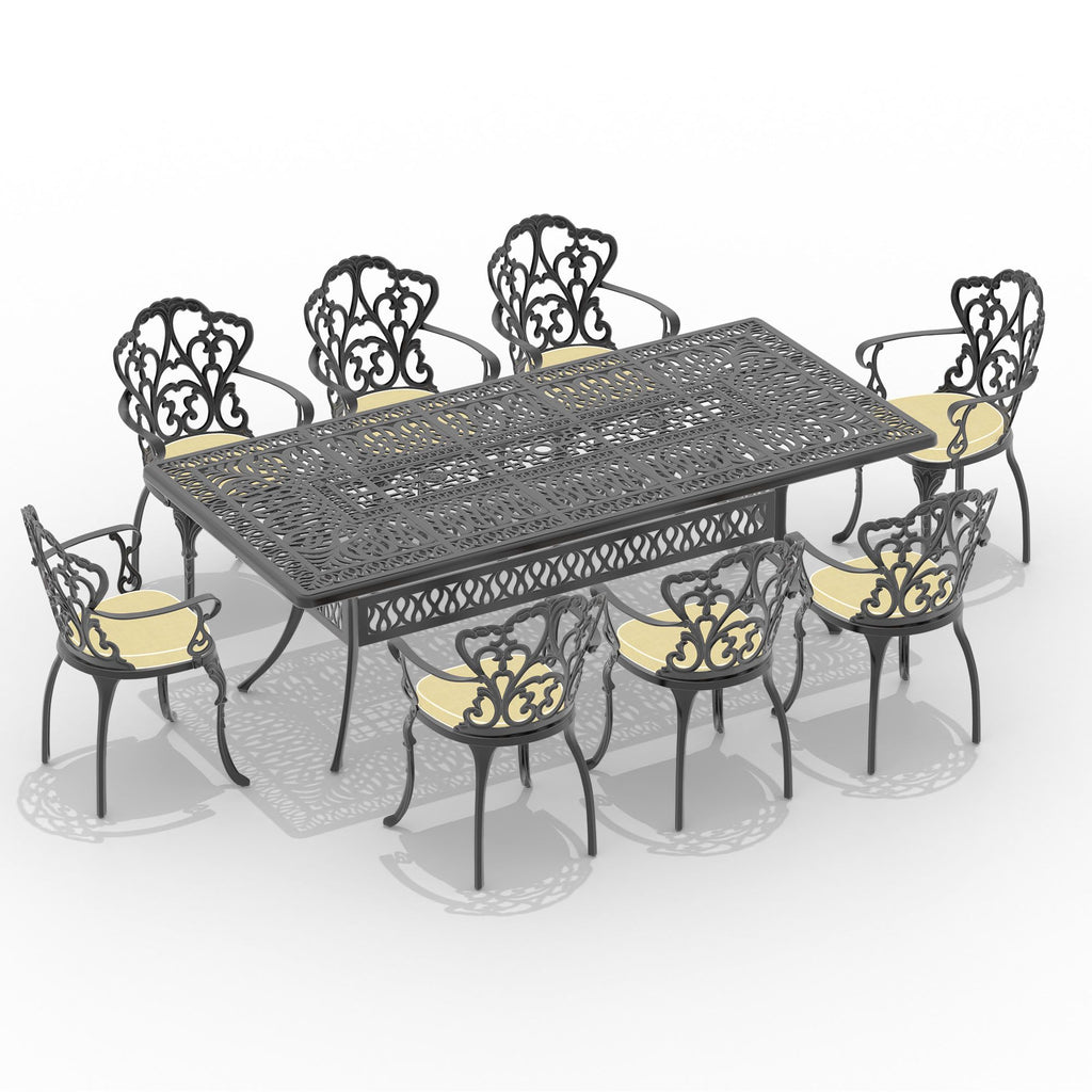 Yeah Depot - L86.61*W42.32-inch Oval Cast Aluminum Patio Dining Table with Black Frame and Umbrella Hole