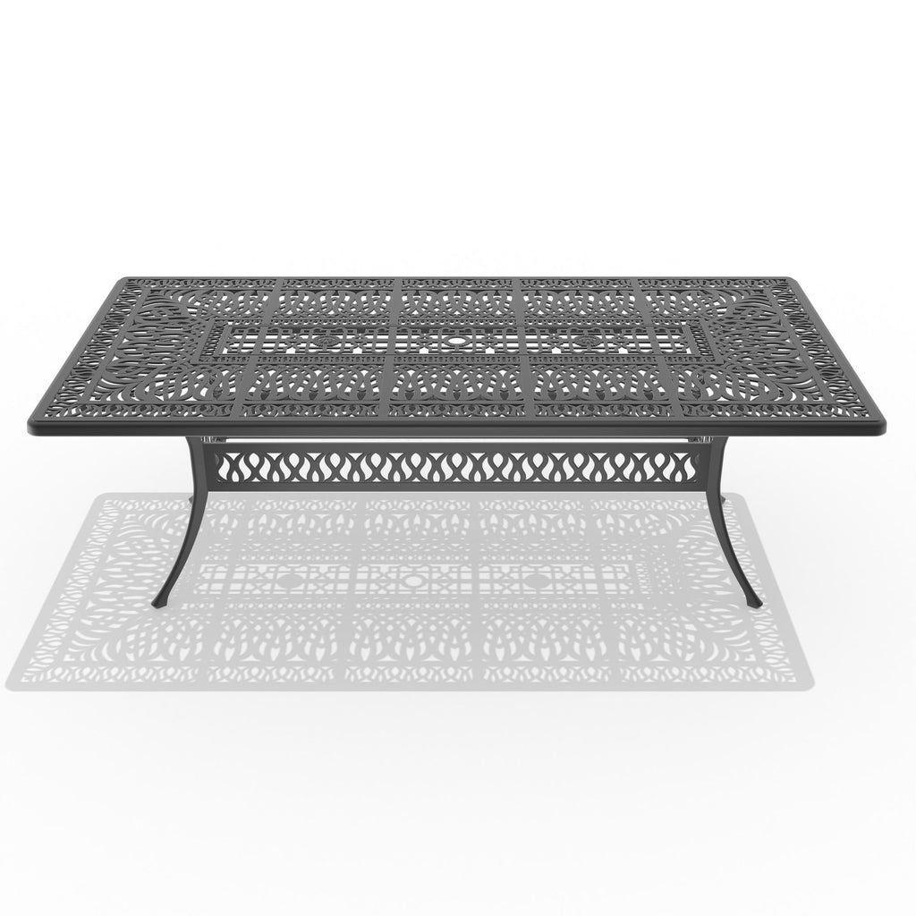 Yeah Depot - L86.61*W42.32-inch Oval Cast Aluminum Patio Dining Table with Black Frame and Umbrella Hole