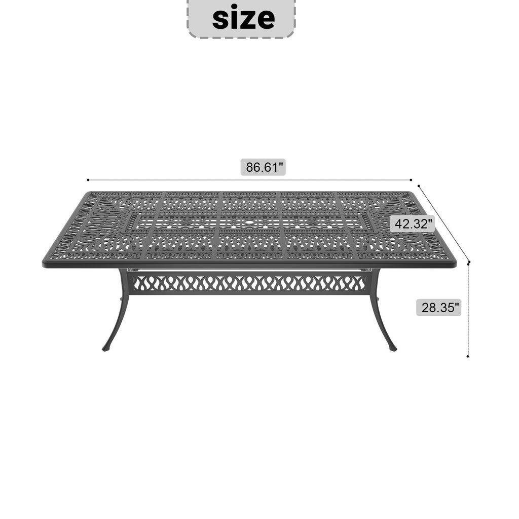 Yeah Depot - L86.61*W42.32-inch Oval Cast Aluminum Patio Dining Table with Black Frame and Umbrella Hole