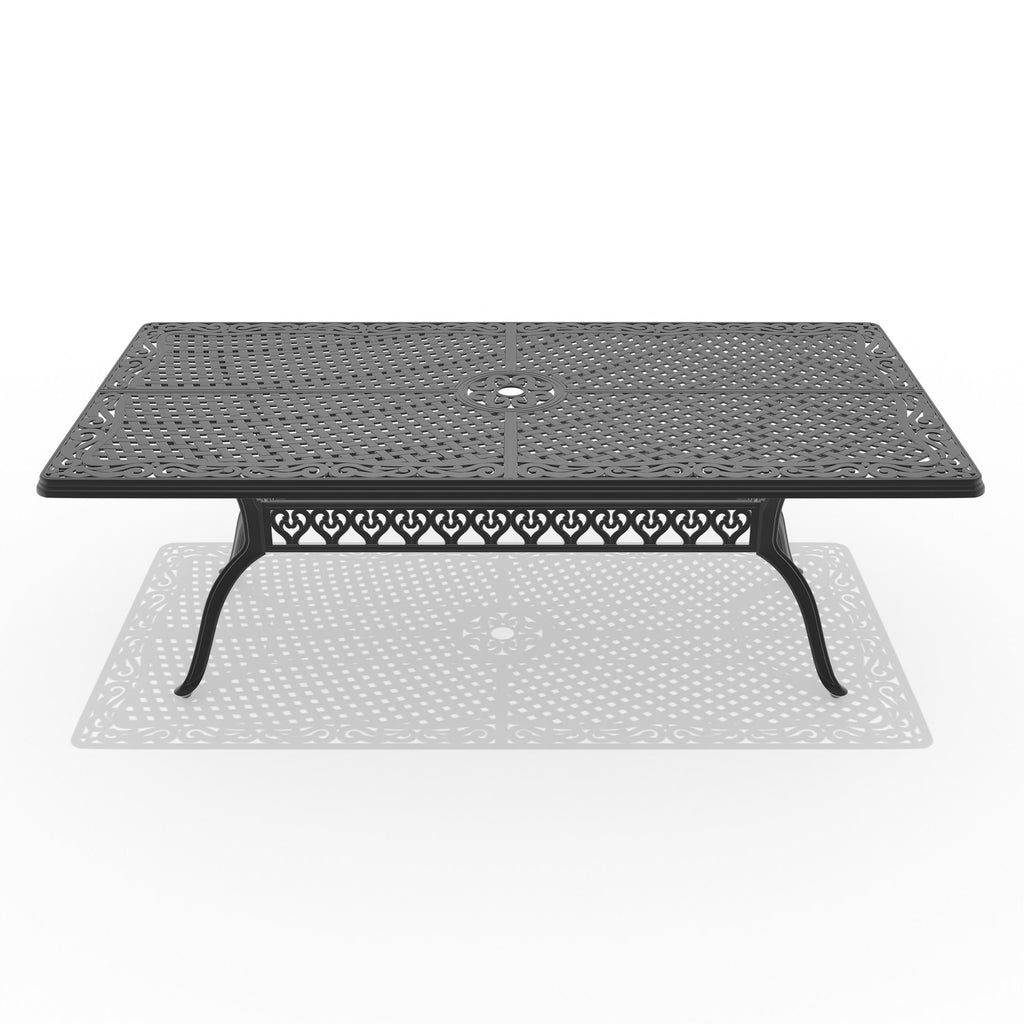 Yeah Depot - L82.68*W41.34-inch Cast Aluminum Patio Dining Table with Black Frame and Umbrella Hole