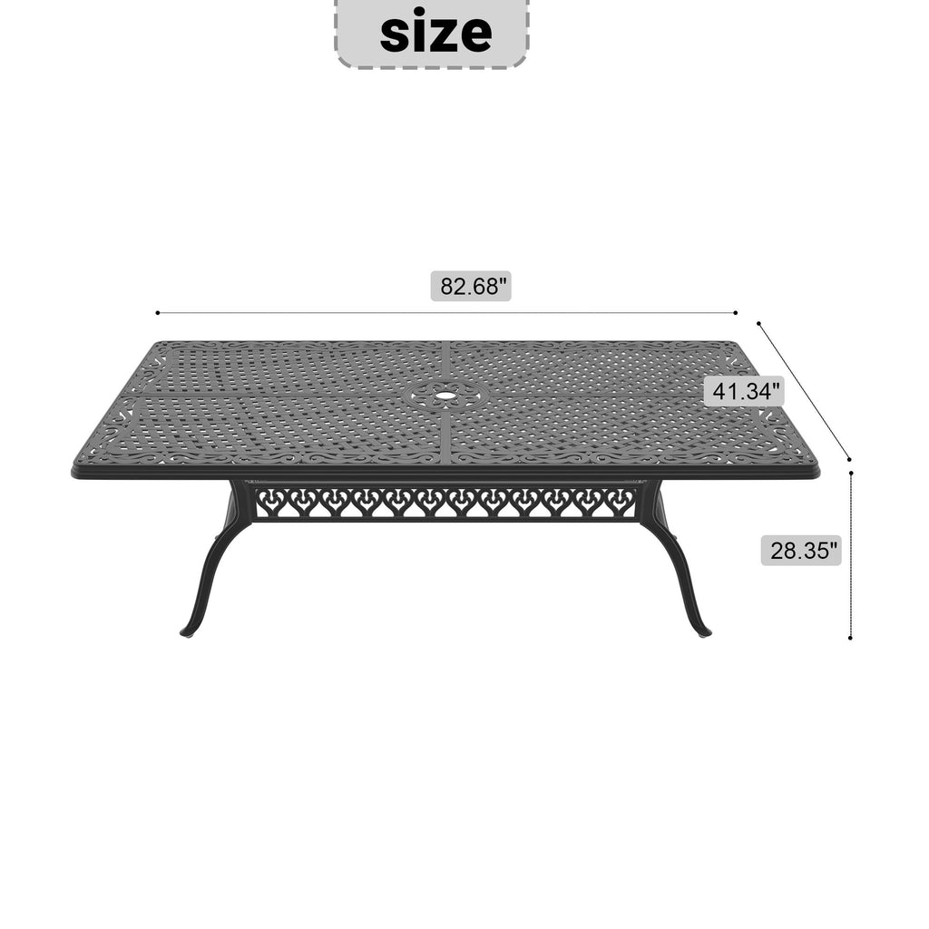 Yeah Depot - L82.68*W41.34-inch Cast Aluminum Patio Dining Table with Black Frame and Umbrella Hole