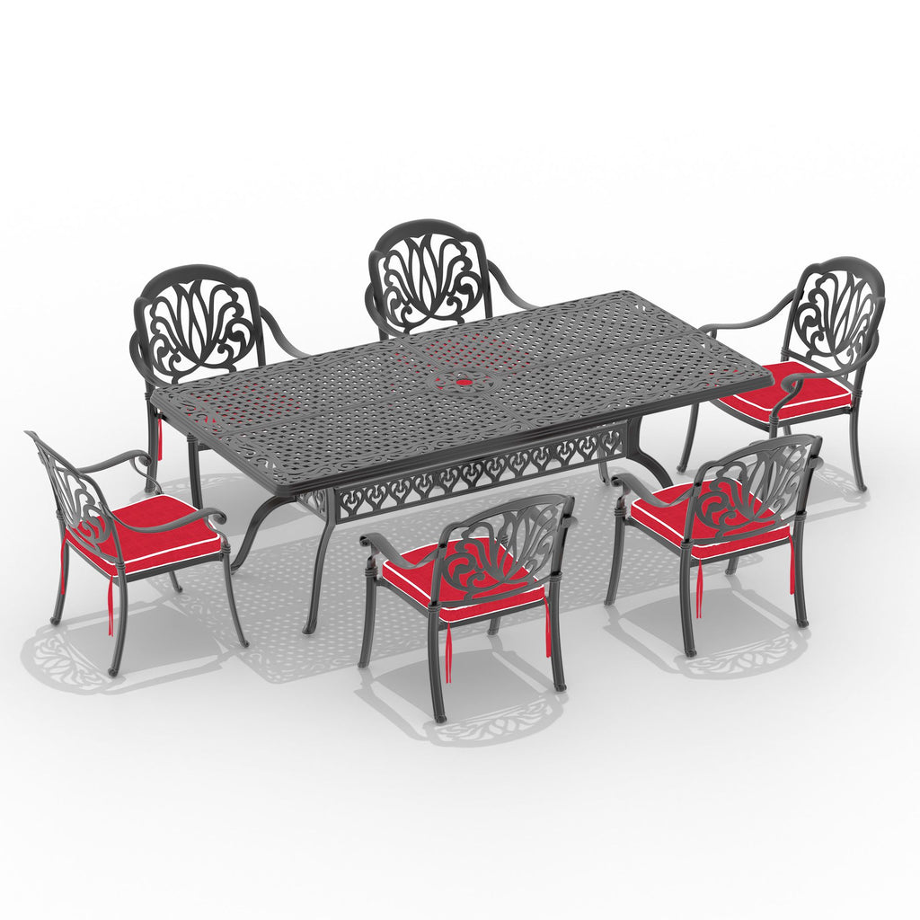Yeah Depot - L82.68*W41.34-inch Cast Aluminum Patio Dining Table with Black Frame and Umbrella Hole