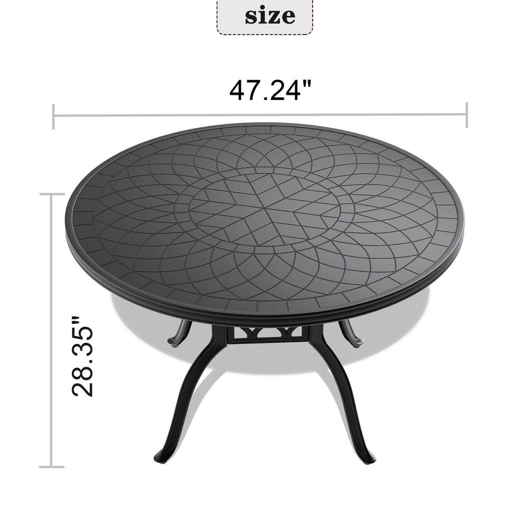 Yeah Depot - Ã˜47.24-inch Cast Aluminum Patio Dining Table With Black Frame and Carved Texture on the Tabletop