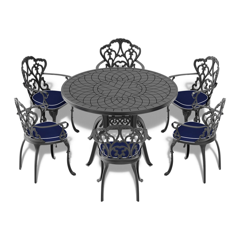 Yeah Depot - Ã˜47.24-inch Cast Aluminum Patio Dining Table With Black Frame and Carved Texture on the Tabletop