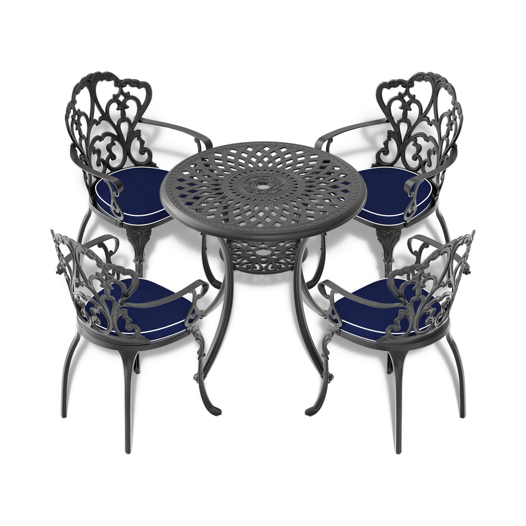 Yeah Depot - Ã˜30.71-inch Cast Aluminum Patio Dining Table With Black Frame and Umbrella Hole