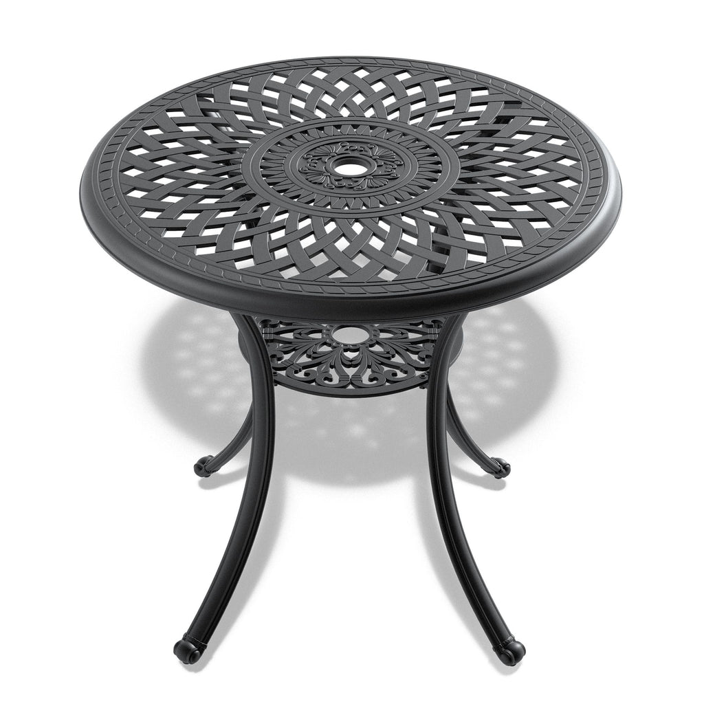 Yeah Depot - Ã˜30.71-inch Cast Aluminum Patio Dining Table With Black Frame and Umbrella Hole