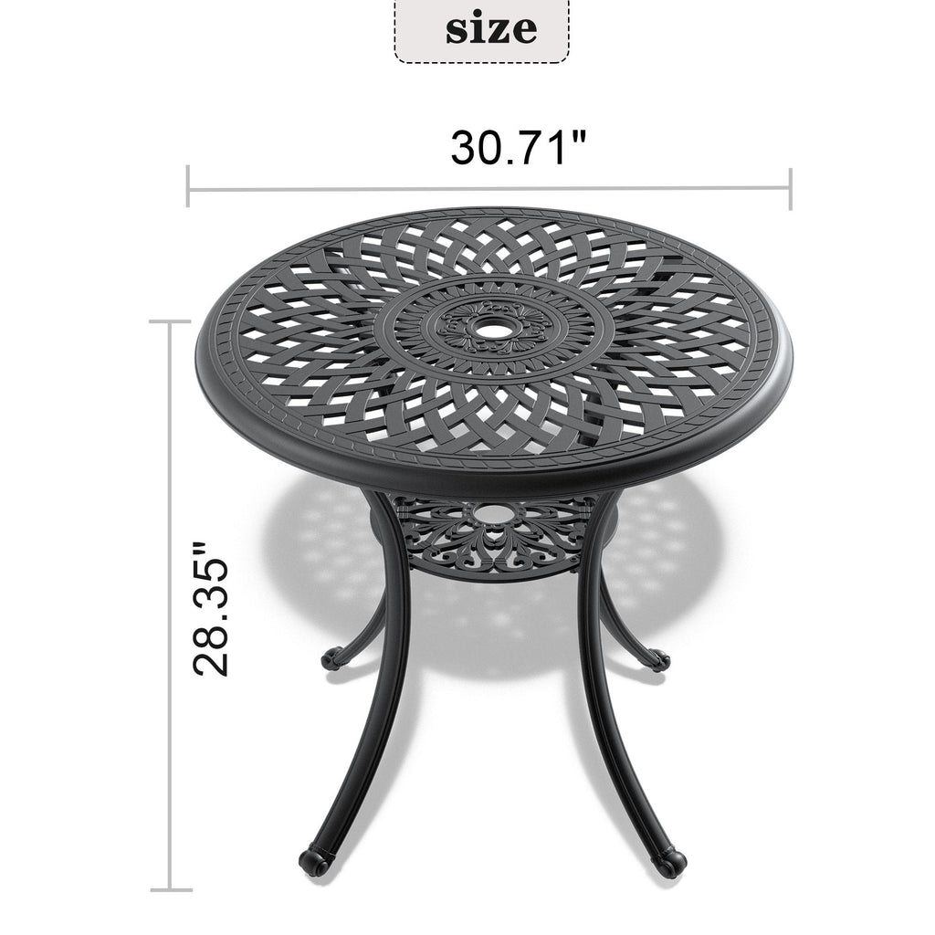 Yeah Depot - Ã˜30.71-inch Cast Aluminum Patio Dining Table With Black Frame and Umbrella Hole