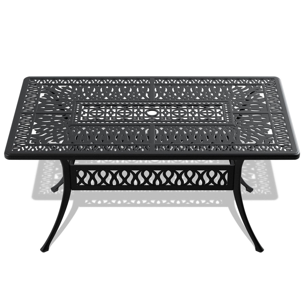 Yeah Depot - L58.27*W34.65-inch Cast Aluminum Patio Dining Table With Black Frame and Umbrella Hole