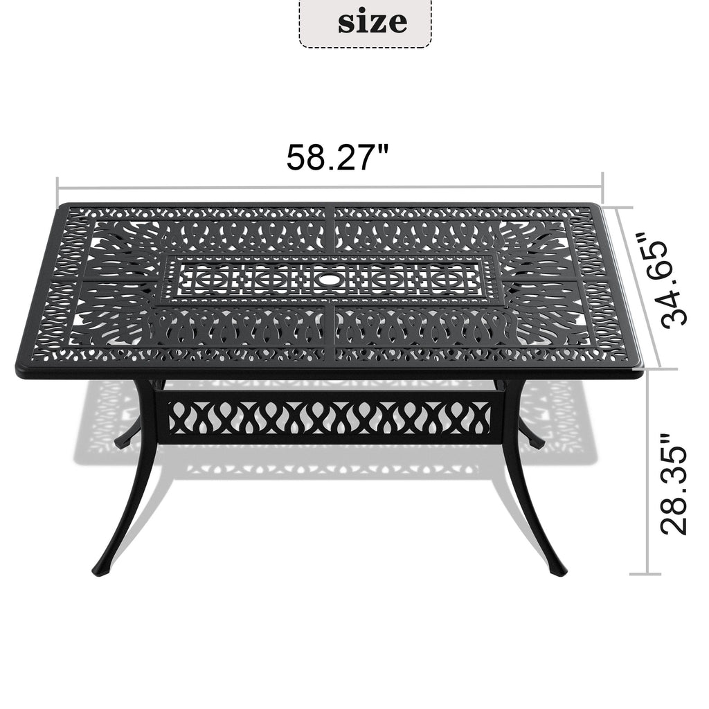 Yeah Depot - L58.27*W34.65-inch Cast Aluminum Patio Dining Table With Black Frame and Umbrella Hole