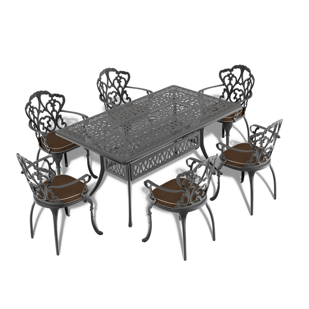 Yeah Depot - L58.27*W34.65-inch Cast Aluminum Patio Dining Table With Black Frame and Umbrella Hole