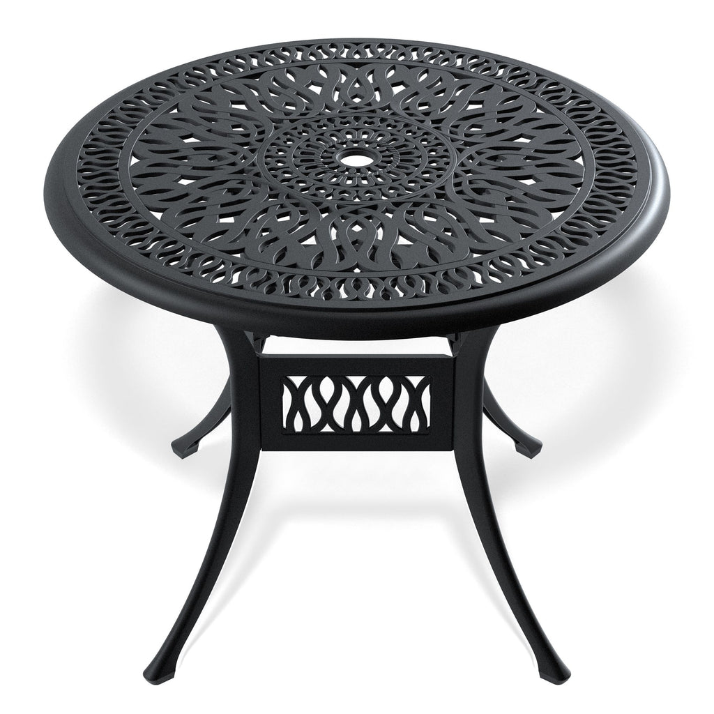 Yeah Depot - Ã˜35.43-inch Cast Aluminum Patio Dining Table With Black Frame and Umbrella Hole