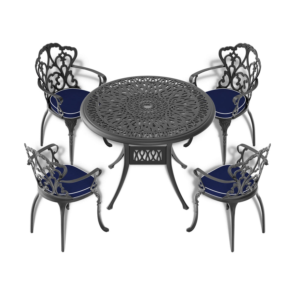 Yeah Depot - Ã˜35.43-inch Cast Aluminum Patio Dining Table With Black Frame and Umbrella Hole