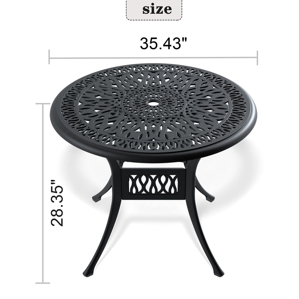Yeah Depot - Ã˜35.43-inch Cast Aluminum Patio Dining Table With Black Frame and Umbrella Hole