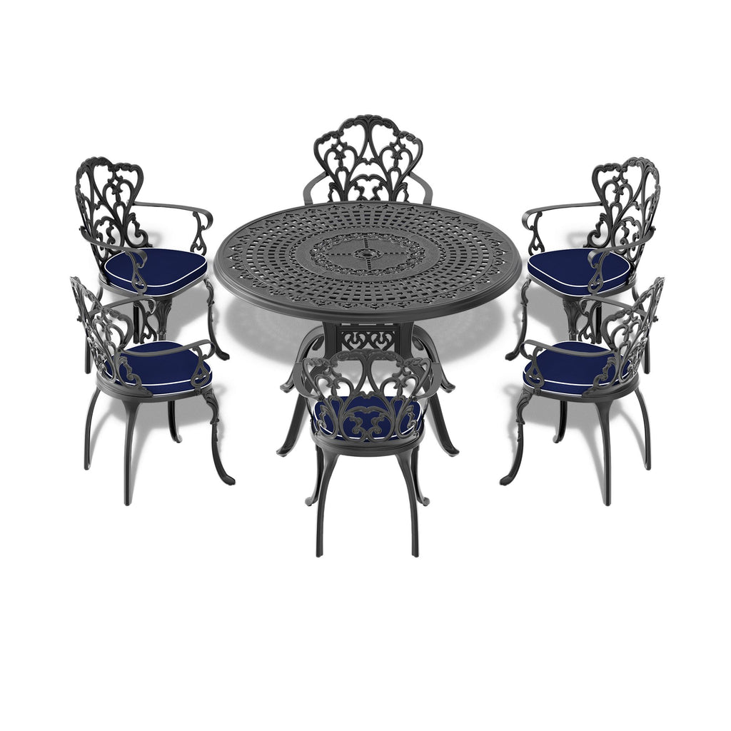 Yeah Depot - Ã˜47.24-inch Cast Aluminum Patio Dining Table With Black Frame and Umbrella Hole