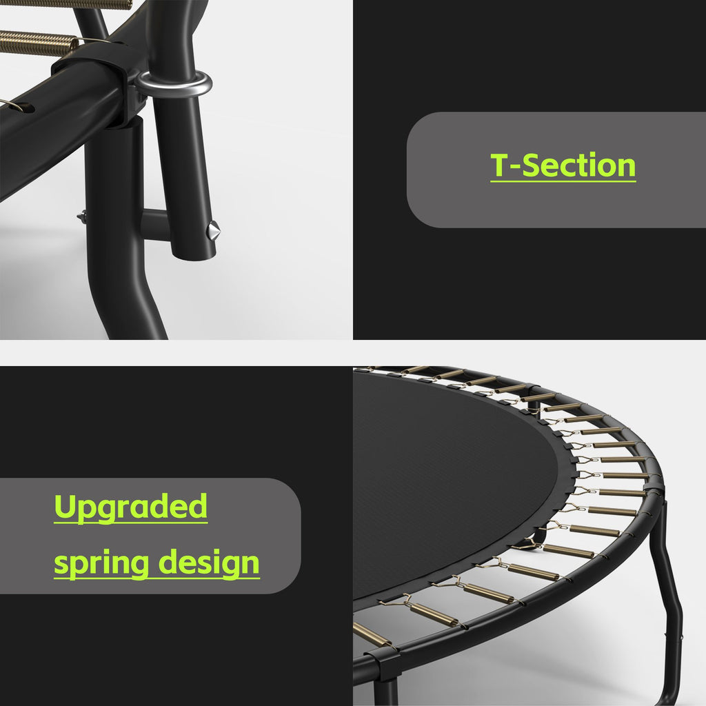 Yeah Depot - New Design 14FT Trampoline for Kids with Upgraded Arc Composite Pole and Safety Enclosure Net, Ladder and 8 Wind Stakes, Round Outdoor Recreational Playset Balanced Physical Training Trampoline