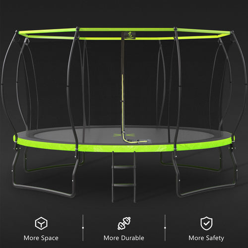 Yeah Depot - New Design 14FT Trampoline for Kids with Upgraded Arc Composite Pole and Safety Enclosure Net, Ladder and 8 Wind Stakes, Round Outdoor Recreational Playset Balanced Physical Training Trampoline