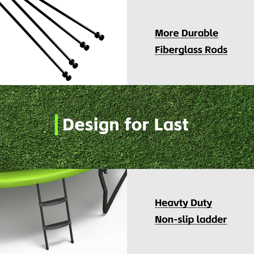 Yeah Depot - New Design 14FT Trampoline for Kids with Upgraded Arc Composite Pole and Safety Enclosure Net, Ladder and 8 Wind Stakes, Round Outdoor Recreational Playset Balanced Physical Training Trampoline