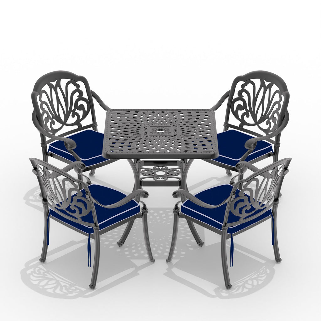 Yeah Depot - L30.71*W30.71-inch Cast Aluminum Patio Dining Table with Black Frame and Umbrella Hole