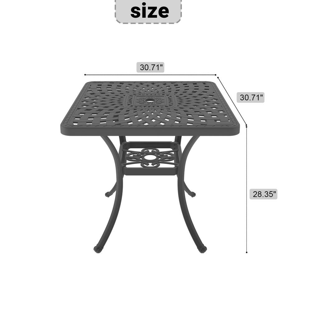 Yeah Depot - L30.71*W30.71-inch Cast Aluminum Patio Dining Table with Black Frame and Umbrella Hole