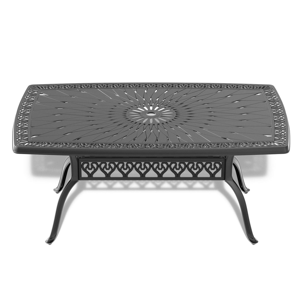 Yeah Depot - L63.78*W35.43/40.15-inch Cast Aluminum Patio Dining Table with Black Frame and Umbrella Hole