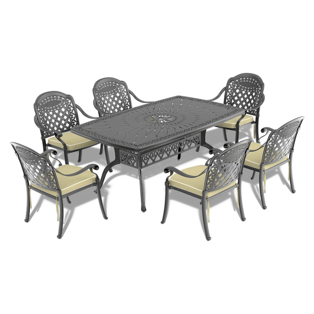 Yeah Depot - L63.78*W35.43/40.15-inch Cast Aluminum Patio Dining Table with Black Frame and Umbrella Hole