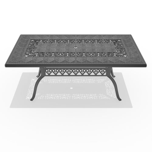 Yeah Depot - L68.90*W35.43-inch Cast Aluminum Patio Dining Table with Black Frame and Umbrella Hole